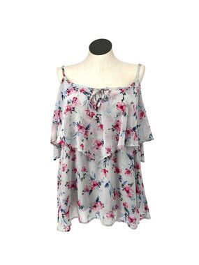 Torrid Floral Ruffle Sleeveless Top Size 3X White Pink Blue Lightweight